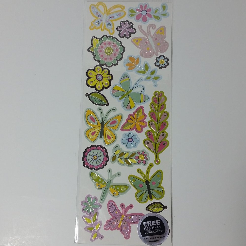 2 Spring Flowers & Butterfly Stickers Scrapbook